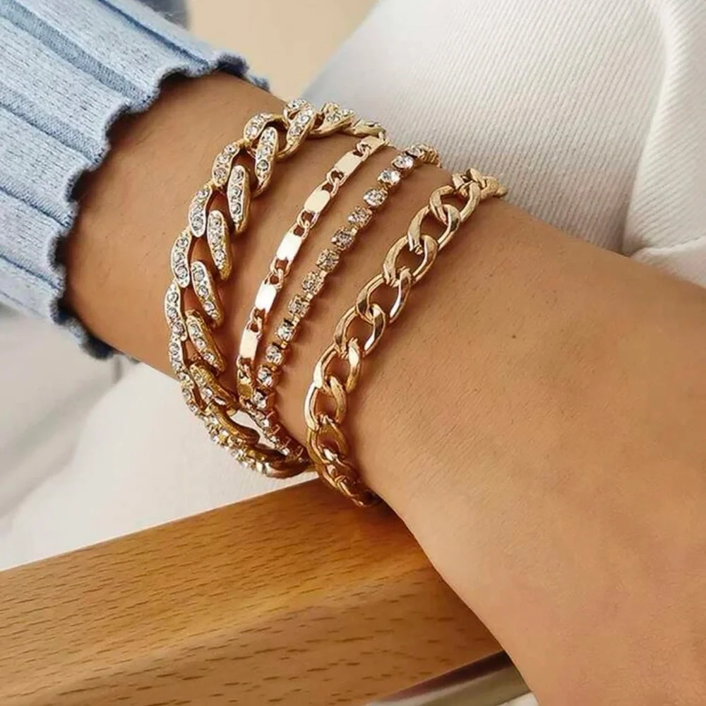 4pcs Rhinestone Decor Chain Bracelet